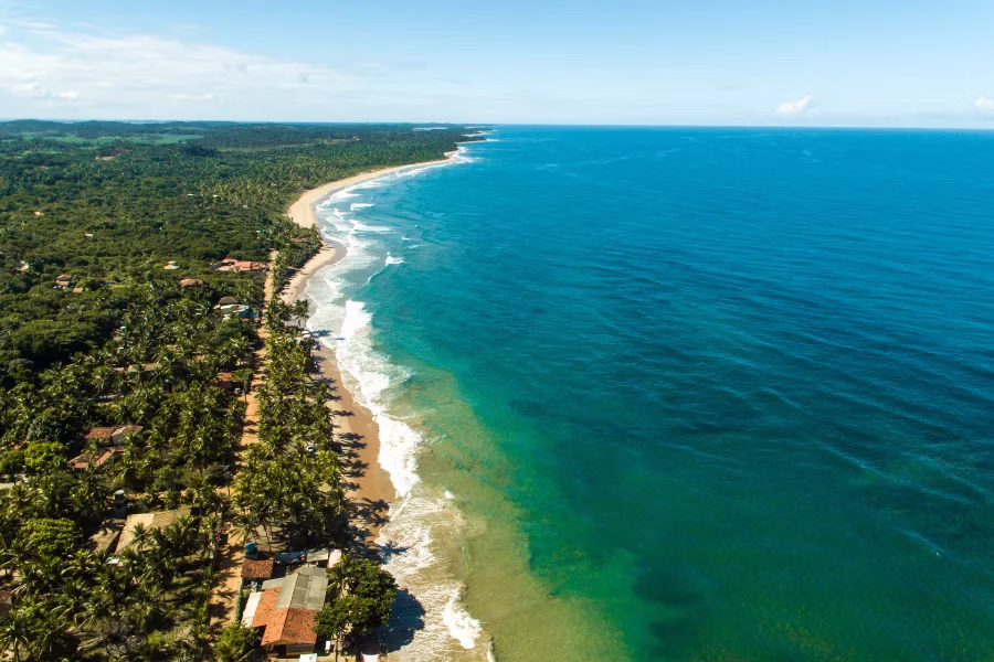 Vista aérea da Praia de Algodões, Península de Maraú